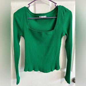 Zara green square neck top size M